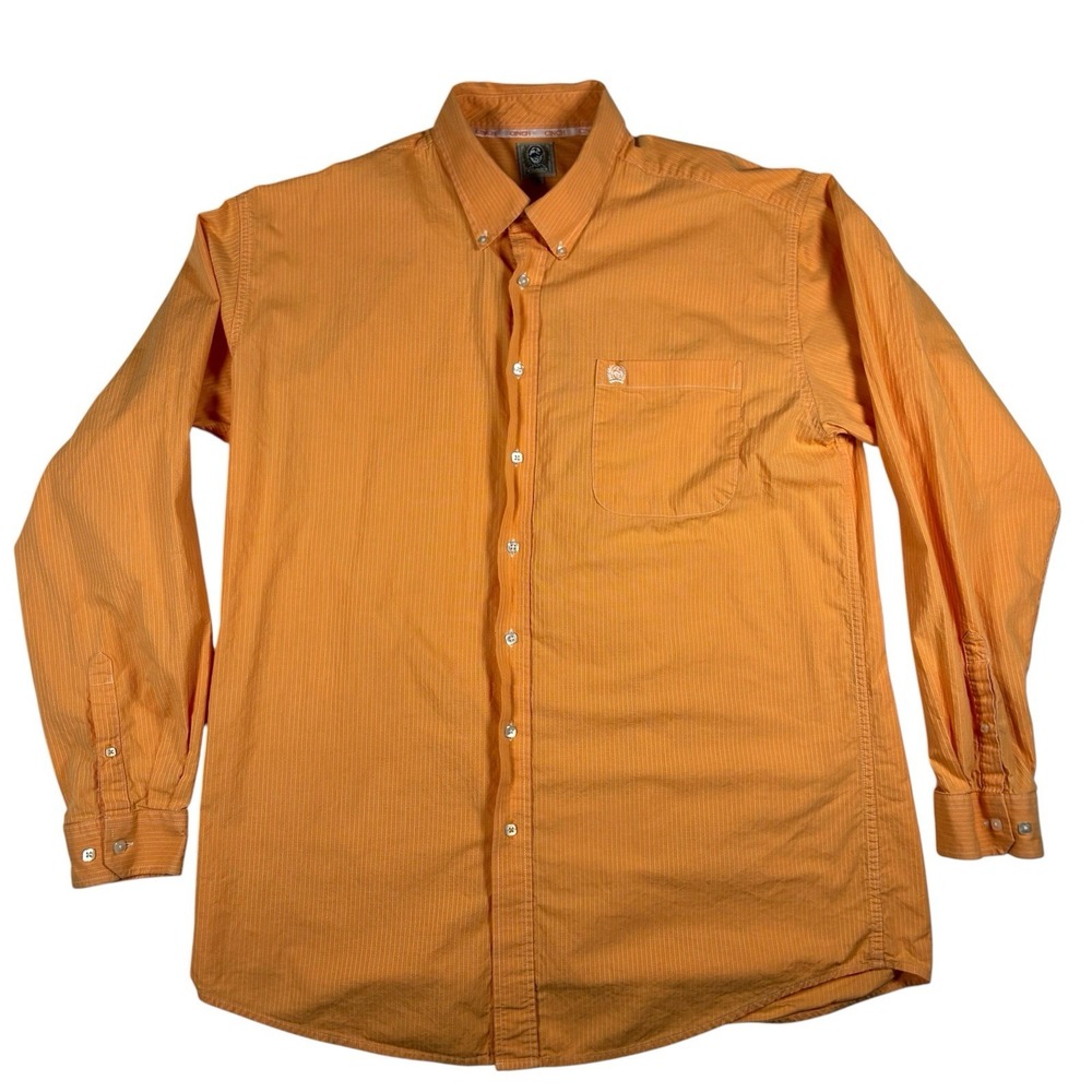 Cinch Mens XL Orange Micro Check Western Long Sleeve Button Down Cotton Shirt